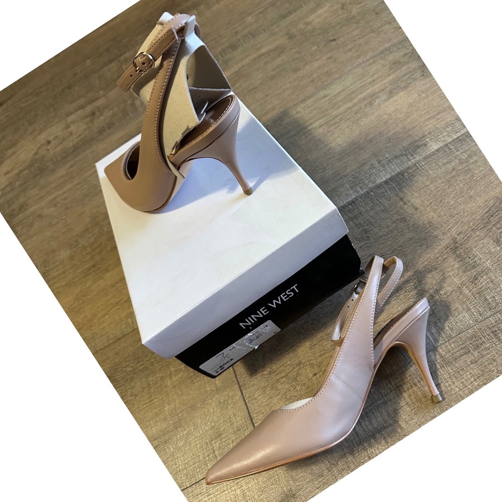 Nine West Slingback Heels Pointed Toe Ankle Strap Pumps Beige Women's Size 5 - Picture 3 of 6